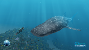 Dr. Earle diving with a whale shark in Infinite Scuba